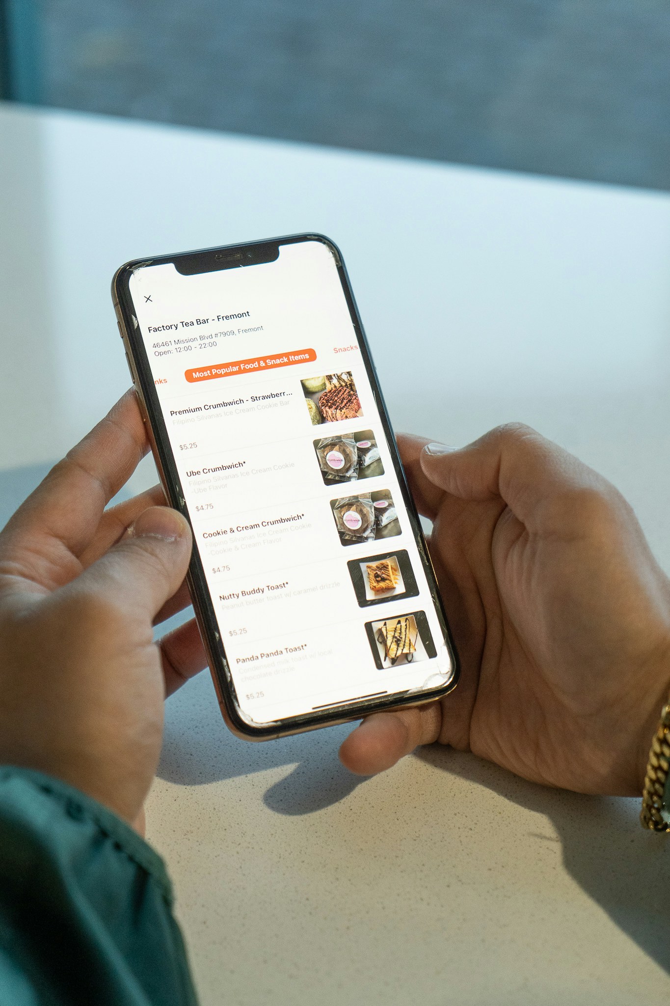 Mobile ordering on a cellphone.